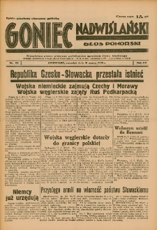 Goniec Nadwiślański: Głos Pomorski: Niezależne pismo poranne, poświęcone sprawom stanu średniego 1939.03.16 R.15 Nr63