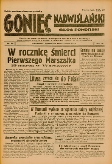 Goniec Nadwiślański: Głos Pomorski: Niezależne pismo poranne, poświęcone sprawom stanu średniego 1939.03.20 R.15 Nr66