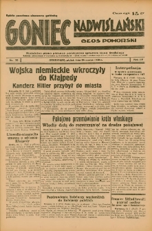 Goniec Nadwiślański: Głos Pomorski: Niezależne pismo poranne, poświęcone sprawom stanu średniego 1939.03.24 R.15 Nr70
