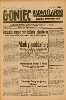 Goniec Nadwiślański: Głos Pomorski: Niezależne pismo poranne, poświęcone sprawom stanu średniego 1939.03.25-26 R.15 Nr71