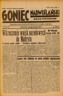 Goniec Nadwiślański: Głos Pomorski: Niezależne pismo poranne, poświęcone sprawom stanu średniego 1939.03.29 R.15 Nr74