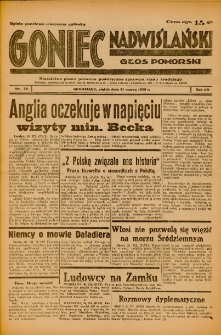 Goniec Nadwiślański: Głos Pomorski: Niezależne pismo poranne, poświęcone sprawom stanu średniego 1939.03.31 R.15 Nr76