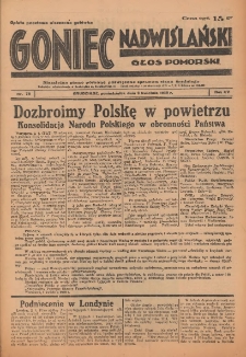 Goniec Nadwiślański: Głos Pomorski: Niezależne pismo poranne, poświęcone sprawom stanu średniego 1939.04.03 R.15 Nr78
