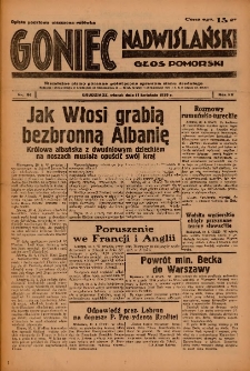 Goniec Nadwiślański: Głos Pomorski: Niezależne pismo poranne, poświęcone sprawom stanu średniego 1939.04.11 R.15 Nr84