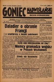 Goniec Nadwiślański: Głos Pomorski: Niezależne pismo poranne, poświęcone sprawom stanu średniego 1939.04.15-16 R.15 Nr88
