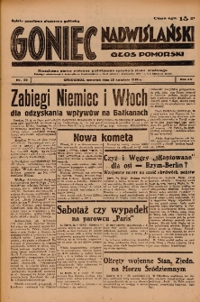 Goniec Nadwiślański: Głos Pomorski: Niezależne pismo poranne, poświęcone sprawom stanu średniego 1939.04.20 R.15 Nr92