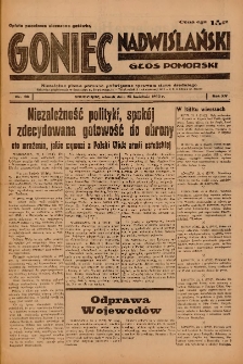 Goniec Nadwiślański: Głos Pomorski: Niezależne pismo poranne, poświęcone sprawom stanu średniego 1939.04.25 R.15 Nr96