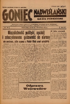 Goniec Nadwiślański: Głos Pomorski: Niezależne pismo poranne, poświęcone sprawom stanu średniego 1939.04.25 R.15 Nr96