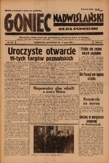 Goniec Nadwiślański: Głos Pomorski: Niezależne pismo poranne, poświęcone sprawom stanu średniego 1939.05.01 R.15 Nr101