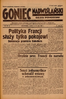 Goniec Nadwiślański: Głos Pomorski: Niezależne pismo poranne, poświęcone sprawom stanu średniego 1939.05.12 R.15 Nr110