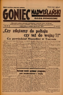 Goniec Nadwiślański: Głos Pomorski: Niezależne pismo poranne, poświęcone sprawom stanu średniego 1939.05.15 R.15 Nr112