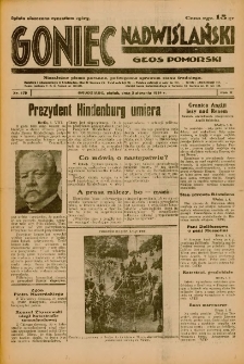 Goniec Nadwiślański: Głos Pomorski: Niezależne pismo poranne, poświęcone sprawom stanu średniego 1934.08.03 R.10 Nr175