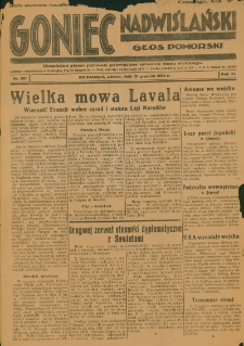 Goniec Nadwiślański: Głos Pomorski: Niezależne pismo poranne, poświęcone sprawom stanu średniego 1935.12.31 R.11 Nr301