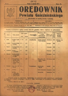 Orędownik Powiatu Gnieźnieńskiego: wychodzi w każdą środę i sobotę 1921.01.05 R.70 Nr2