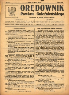 Orędownik Powiatu Gnieźnieńskiego: wychodzi w każdą środę i sobotę 1921.02.26 R.70 Nr17