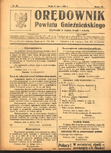 Orędownik Powiatu Gnieźnieńskiego: wychodzi w każdą środę i sobotę 1921.03.09 R.70 Nr20