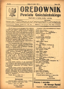 Orędownik Powiatu Gnieźnieńskiego: wychodzi w każdą środę i sobotę 1921.03.12 R.70 Nr21