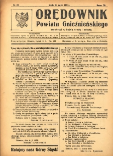 Orędownik Powiatu Gnieźnieńskiego: wychodzi w każdą środę i sobotę 1921.03.16 R.70 Nr22