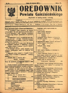 Orędownik Powiatu Gnieźnieńskiego: wychodzi w każdą środę i sobotę 1921.04.16 R.70 Nr31