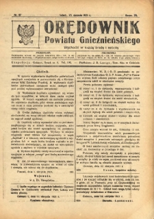 Orędownik Powiatu Gnieźnieńskiego: wychodzi w każdą środę i sobotę 1921.08.20 R.70 Nr67