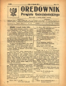 Orędownik Powiatu Gnieźnieńskiego: wychodzi w każdą środę i sobotę 1921.11.02 R.70 Nr88
