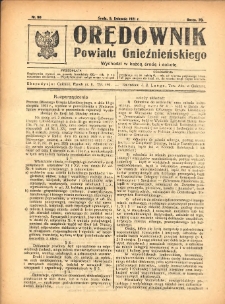 Orędownik Powiatu Gnieźnieńskiego: wychodzi w każdą środę i sobotę 1921.11.09 R.70 Nr90