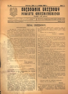 Orędownik Urzędowy Powiatu Gnieźnieńskiego: wychodzi we wtorki i soboty 1922.12.06 R.71 Nr96