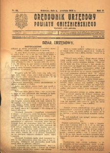 Orędownik Urzędowy Powiatu Gnieźnieńskiego: wychodzi we wtorki i soboty 1922.12.09 R.71 Nr97