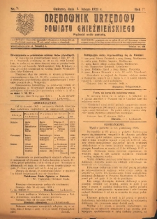 Orędownik Urzędowy Powiatu Gnieźnieńskiego: wychodzi wedle potrzeby 1923.02.01 R.72 Nr7