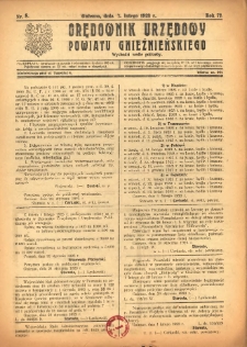 Orędownik Urzędowy Powiatu Gnieźnieńskiego: wychodzi wedle potrzeby 1923.02.07 R.72 Nr8