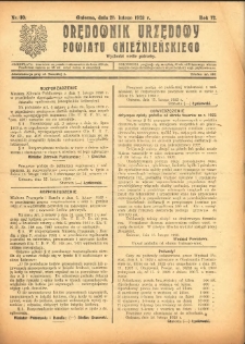 Orędownik Urzędowy Powiatu Gnieźnieńskiego: wychodzi wedle potrzeby 1923.02.21 R.72 Nr10