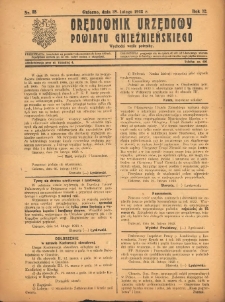 Orędownik Urzędowy Powiatu Gnieźnieńskiego: wychodzi wedle potrzeby 1923.02.28 R.72 Nr12