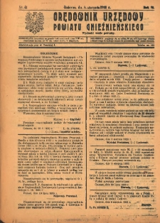 Orędownik Urzędowy Powiatu Gnieźnieńskiego: wychodzi wedle potrzeby 1923.08.08 R.72 Nr41