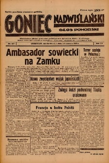 Goniec Nadwiślański: Głos Pomorski: Niezależne pismo poranne, poświęcone sprawom stanu średniego 1939.06.03-04 R.15 Nr127