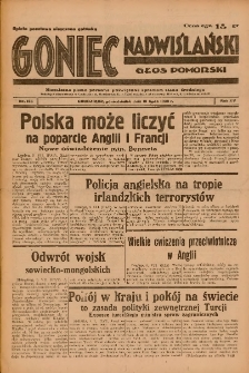 Goniec Nadwiślański: Głos Pomorski: Niezależne pismo poranne, poświęcone sprawom stanu średniego 1939.07.10 R.15 Nr156