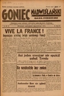 Goniec Nadwiślański: Głos Pomorski: Niezależne pismo poranne, poświęcone sprawom stanu średniego 1939.07.15-16 R.15 Nr161