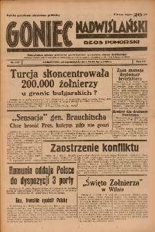 Goniec Nadwiślański: Głos Pomorski: Niezależne pismo poranne, poświęcone sprawom stanu średniego 1939.07.22-23 R.15 Nr167