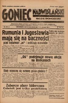 Goniec Nadwiślański: Głos Pomorski: Niezależne pismo poranne, poświęcone sprawom stanu średniego 1939.08.14-15 R.15 Nr186