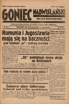 Goniec Nadwiślański: Głos Pomorski: Niezależne pismo poranne, poświęcone sprawom stanu średniego 1939.08.14-15 R.15 Nr186