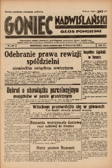 Goniec Nadwiślański: Głos Pomorski: Niezależne pismo poranne, poświęcone sprawom stanu średniego 1939.08.19-20 R.15 Nr190