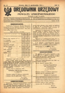 Orędownik Urzędowy Powiatu Gnieźnieńskiego: wychodzi 2 razy na tydzień 1924.10.22 R.73 Nr47