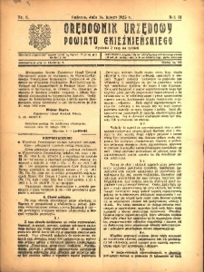 Orędownik Urzędowy Powiatu Gnieźnieńskiego: wychodzi 2 razy na tydzień 1925.02.14 R.74 Nr6
