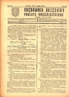 Orędownik Urzędowy Powiatu Gnieźnieńskiego: wychodzi 2 razy na tydzień 1925.05.02 R.74 Nr16