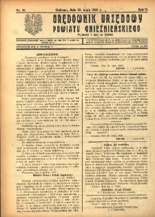 Orędownik Urzędowy Powiatu Gnieźnieńskiego: wychodzi 2 razy na tydzień 1925.05.23 R.74 Nr18
