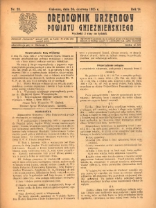 Orędownik Urzędowy Powiatu Gnieźnieńskiego: wychodzi 2 razy na tydzień 1925.06.26 R.74 Nr23