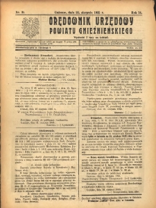 Orędownik Urzędowy Powiatu Gnieźnieńskiego: wychodzi 2 razy na tydzień 1925.08.22 R.74 Nr31