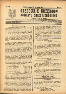 Orędownik Urzędowy Powiatu Gnieźnieńskiego: wychodzi 2 razy na tydzień 1925.08.31 R.74 Nr32