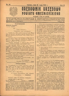 Orędownik Urzędowy Powiatu Gnieźnieńskiego: wychodzi 2 razy na tydzień 1926.05.20 R.75 Nr16