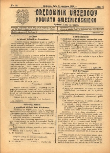 Orędownik Urzędowy Powiatu Gnieźnieńskiego: wychodzi 2 razy na tydzień 1926.06.02 R.75 Nr18