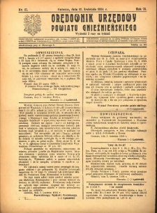 Orędownik Urzędowy Powiatu Gnieźnieńskiego: wychodzi 2 razy na tydzień 1924.04.12 R.73 Nr17